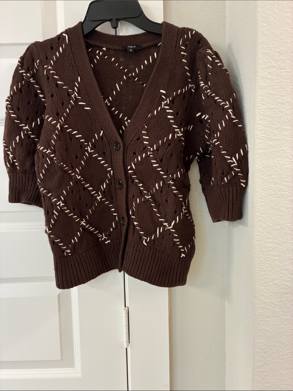Rails Isla Whipstitch Elbow Sleeve Cardigan Espresso Ivory